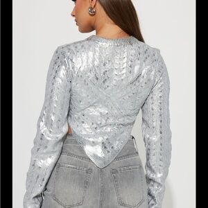 Fashion Nova Metallic Silver Blouse